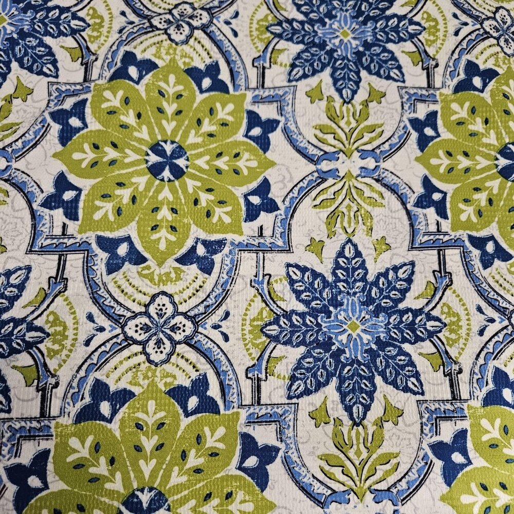 Round Tablecloth Linen 70in Porto Green Blue Floral Microfiber Wipe Clean Dining